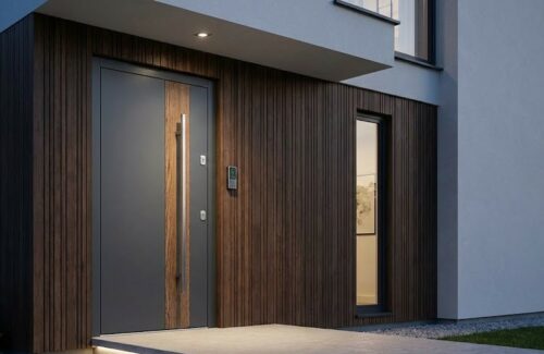 Porte d'entrée sécurisée sur mesure de maison moderne à Bruxelles